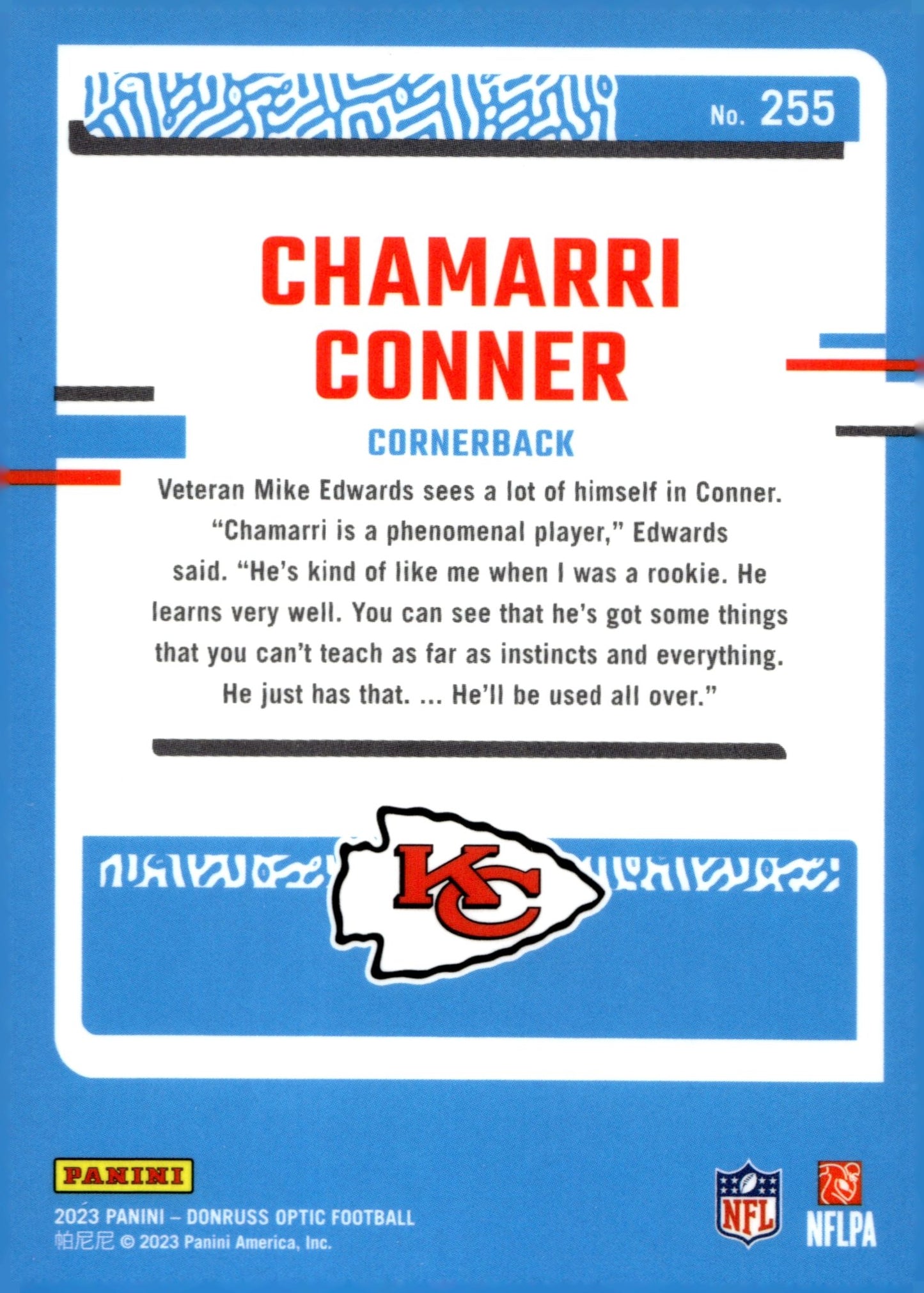 Chamarri Conner 2023 Panini Donruss Optic Rated Rookie RC #255 - Collector Store LLC