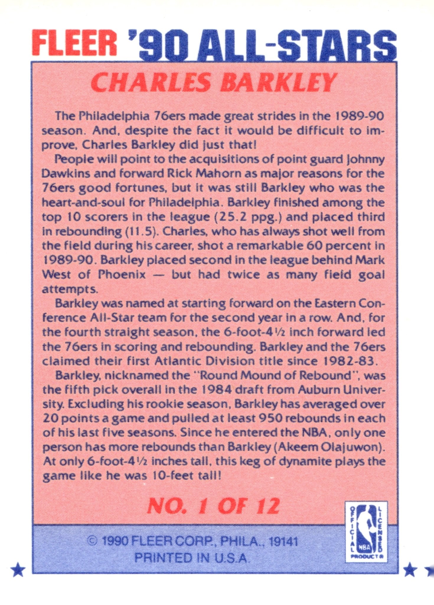 Charles Barkley 1990 - 91 Fleer All Stars #1 - Collector Store LLC