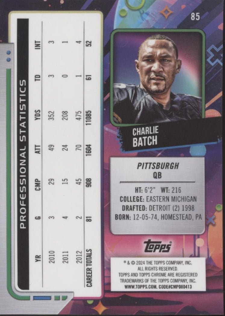 Charlie Batch 2024 Topps Chrome Cosmic Red Flare Refractor 2/5 85 - Collector Store LLC