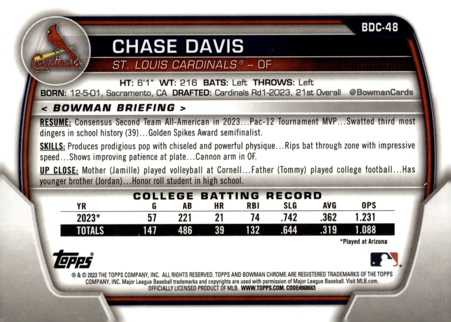 Chase Davis 2023 Bowman Chrome BDC - 48 - Collector Store LLC