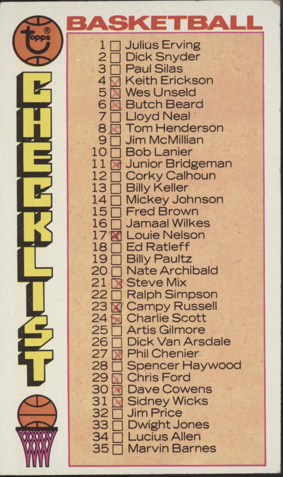 Checklist 1976 - 77 Topps Basketball (1 - 144) #48 Marked - Collector Store LLC