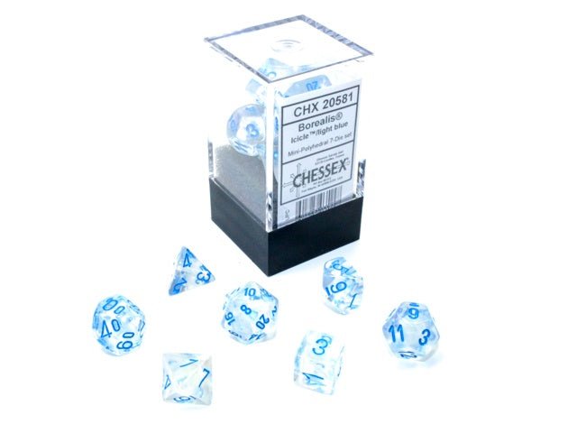 Chessex: Borealis Icicle/LightBlue MINI Polyhedral 7 - Dice Set - Collector Store LLC