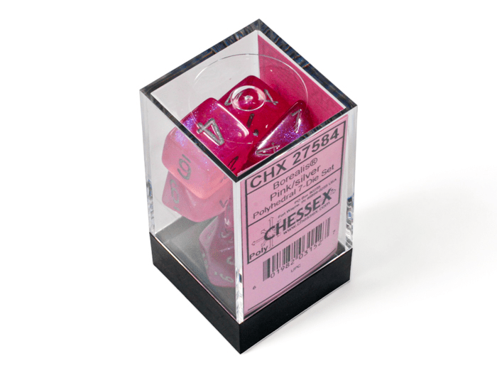 Chessex: Borealis Pink/Silver Polyhedral 7 - Dice Set - Collector Store LLC