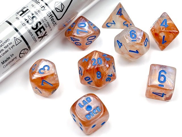 Chessex: Borealis RoseGold/LightBlue Polyhedral 7 - Dice Set (with Bonus Dice) - Collector Store LLC