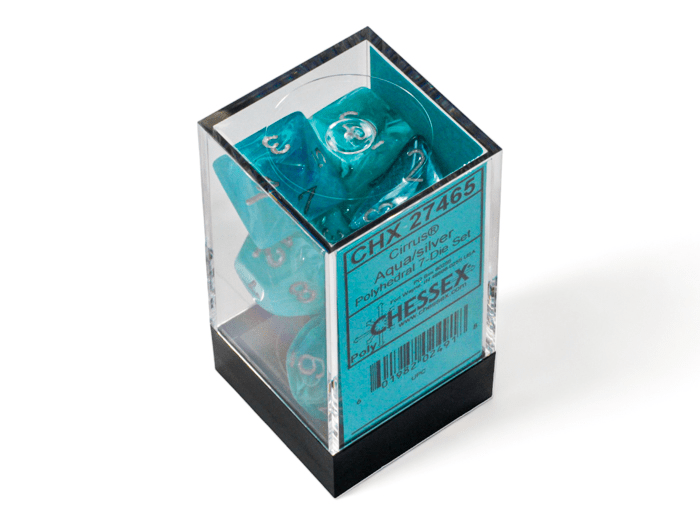 Chessex: Cirrus Aqua/Silver Polyhedral 7 - Dice Set - Collector Store LLC