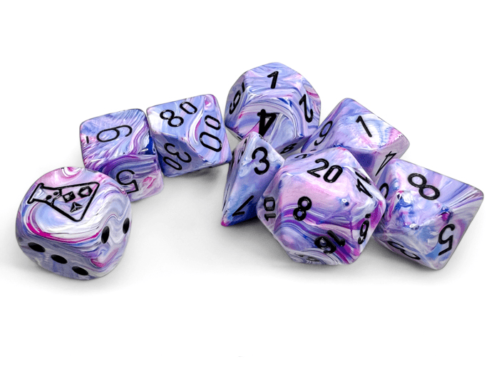 Chessex: Festive Hydrangea/Black Polyhedral 7 - Dice Set (with Bonus Dice) - Collector Store LLC