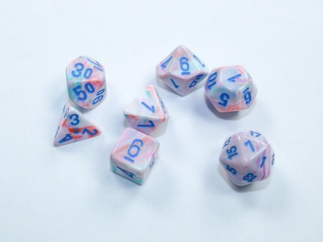 Chessex: Festive Pop - Art/Blue MINI Polyhedral 7 - Dice Set - Collector Store LLC