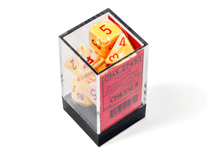 Chessex: Festive Sunburst/Red Polyhedral 7 - Dice Set - Collector Store LLC