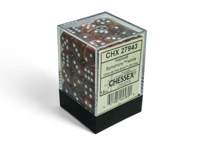 Chessex: Festive Symphony/White 12mm d6 Dice Block (36 Dice) - Collector Store LLC