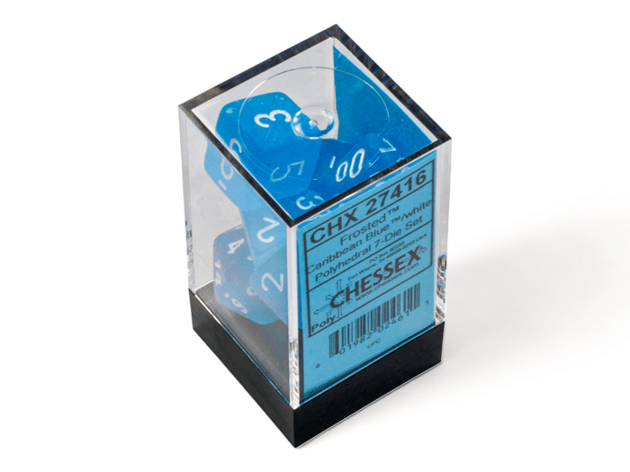 Chessex: Frosted Carribean Blue/White Polyhedral 7 - Dice Set - Collector Store LLC