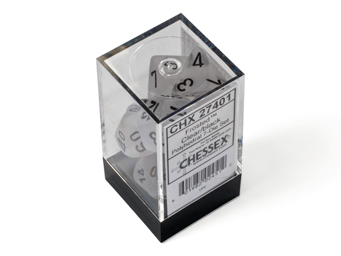 Chessex: Frosted Clear/Black Polyhedral 7 - Dice Set - Collector Store LLC