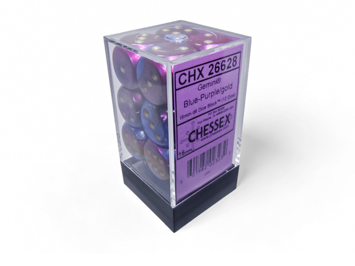 Chessex: Gemini Blue/Purple 16mm d6 Dice Block (12 Dice) - Collector Store LLC