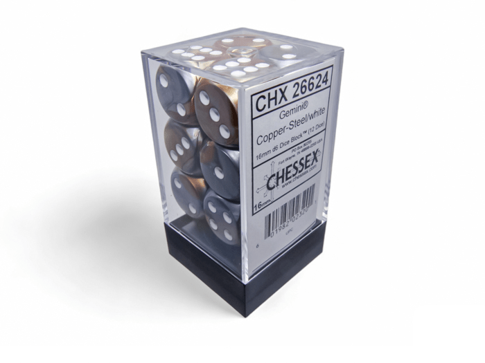 Chessex: Gemini Copper/Steel 16mm d6 Dice Block (12 Dice) - Collector Store LLC