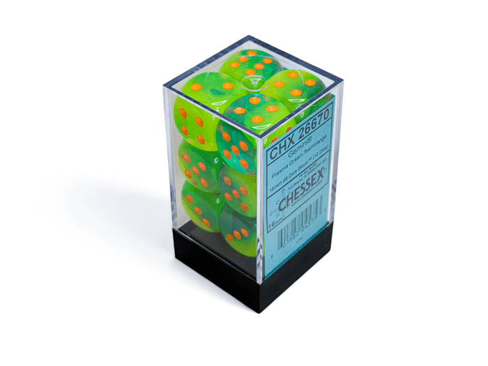 Chessex: Gemini Plasma Green/Teal 16mm d6 Dice Block (12 Dice) - Collector Store LLC