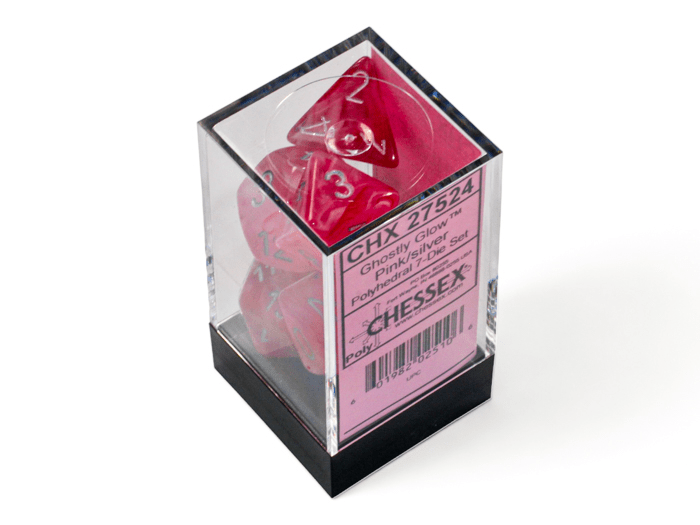 Chessex: Ghost Pink/Silver Polyhedral 7 - Dice Set - Collector Store LLC