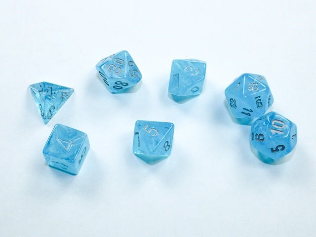 Chessex: Luminary Sky/Silver MINI Polyhedral 7 - Dice Set - Collector Store LLC