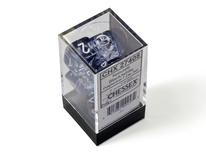 Chessex: Nebula Black/White Polyhedral 7 - Dice Set - Collector Store LLC