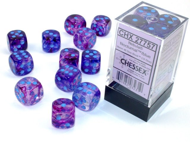 Chessex: Nebula Nocturnal/Blue 16mm d6 Dice Block (12 Dice) - Collector Store LLC