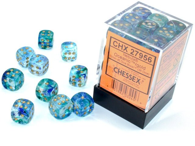 Chessex: Nebula Oceanic/Gold 12mm d6 Dice Block (36 Dice) - Collector Store LLC