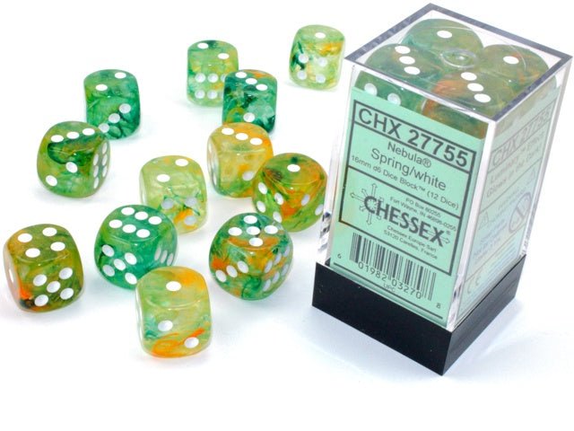 Chessex: Nebula Spring/White 16mm d6 Dice Block (12 Dice) - Collector Store LLC