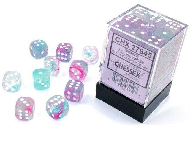 Chessex: Nebula Wisteria/White 12mm d6 Dice Block (36 Dice) - Collector Store LLC