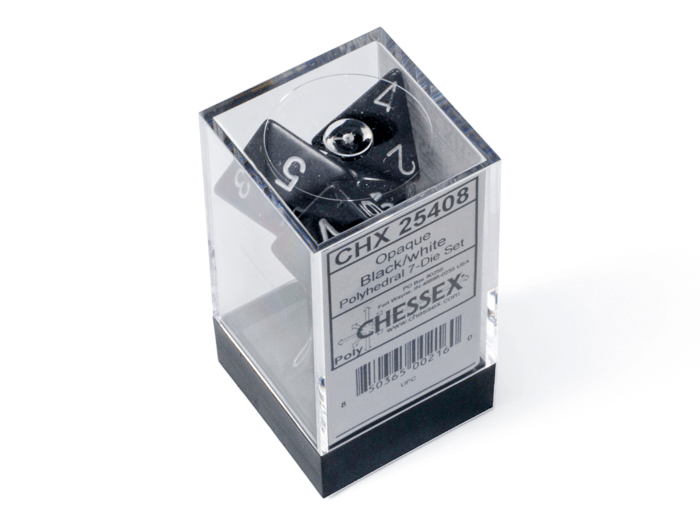 Chessex: Opaque Black/White Polyhedral 7 - Dice Set - Collector Store LLC
