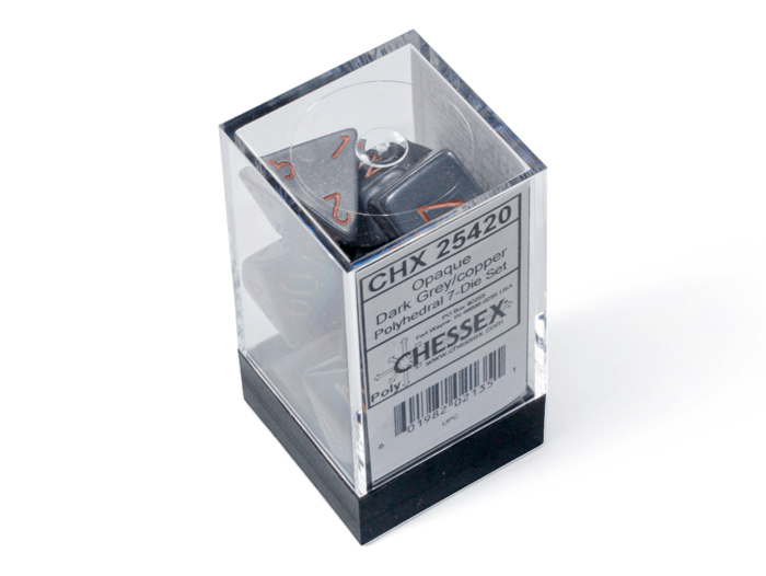 Chessex: Opaque DarkGrey/Copper Polyhedral 7 - Dice Set - Collector Store LLC