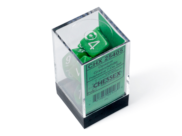 Chessex: Opaque Green/White Polyhedral 7 - Dice Set - Collector Store LLC