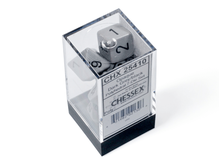 Chessex: Opaque Grey/Black Polyhedral 7 - Dice Set - Collector Store LLC
