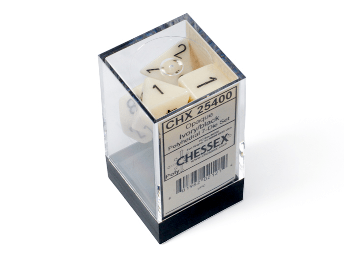 Chessex: Opaque Ivory/Black Polyhedral 7 - Dice Set - Collector Store LLC