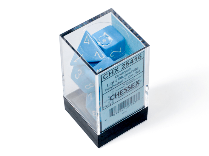 Chessex: Opaque LightBlue/White Polyhedral 7 - Dice Set - Collector Store LLC
