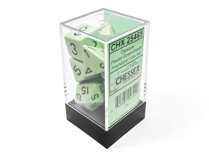 Chessex: Opaque Pastel Green/Black Polyhedral 7 - Dice Set - Collector Store LLC