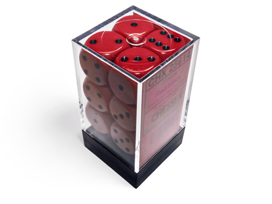 Chessex: Opaque Red/Black 16mm d6 Dice Block (12 Dice) - Collector Store LLC