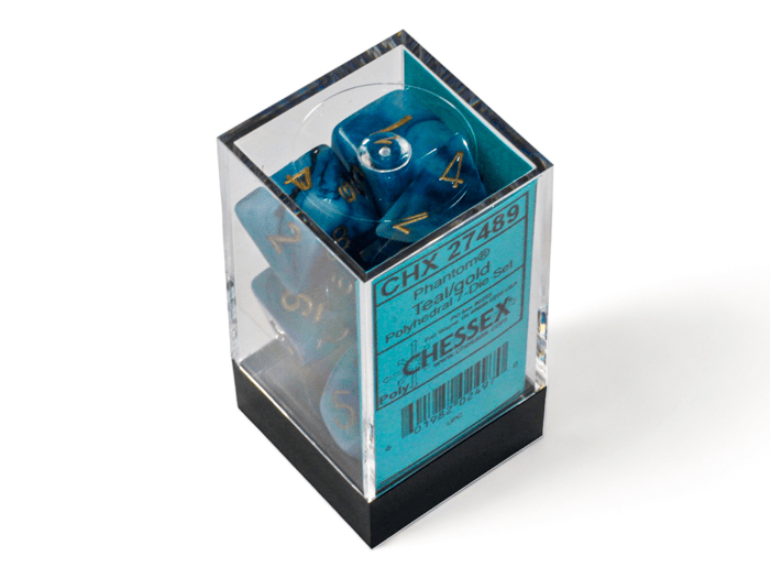 Chessex: Phantom Teal/Gold Polyhedral 7 - Dice Set - Collector Store LLC