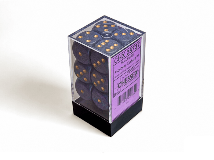 Chessex: Speckled Golden Cobalt 16mm d6 Dice Block (12 Dice) - Collector Store LLC