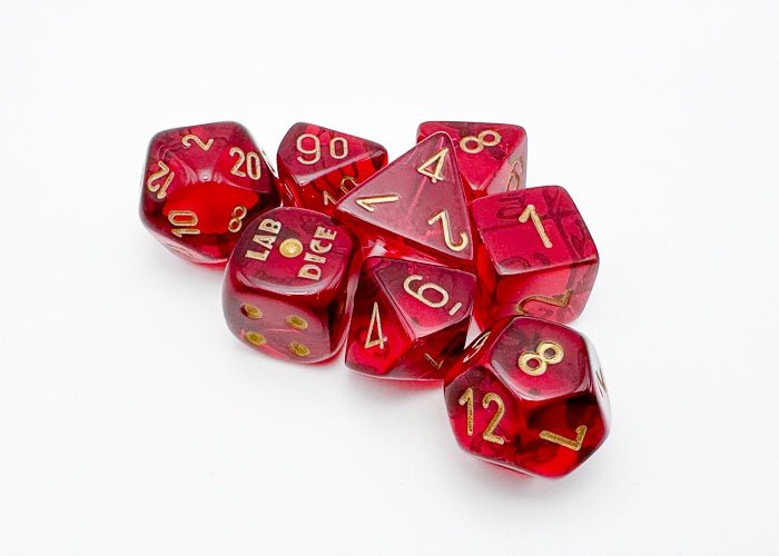 Chessex: Translucent Crimson/Gold Polyhedral 7 - Dice Set (with Bonus Dice) - Collector Store LLC