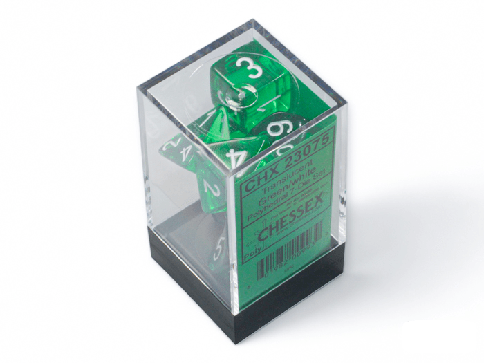 Chessex: Translucent Green/White Polyhedral 7 - Dice Set - Collector Store LLC