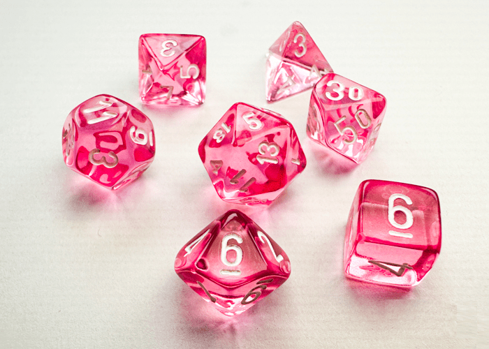 Chessex: Translucent Pink/White MINI Polyhedral 7 - Dice Set - Collector Store LLC