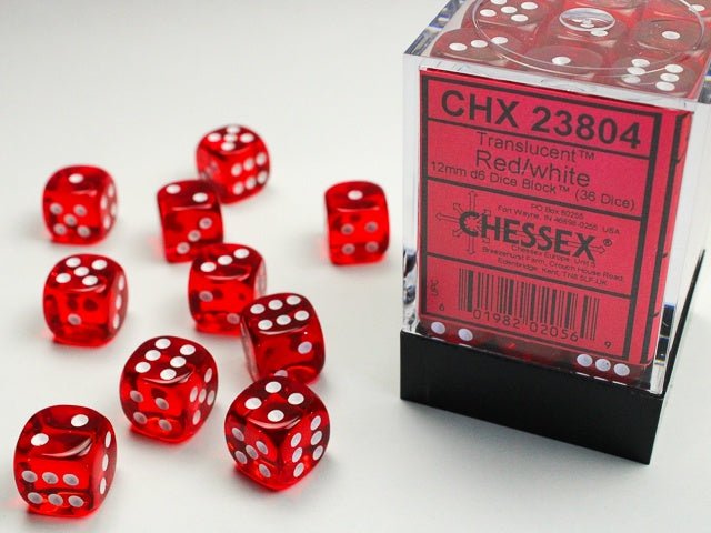 Chessex: Translucent Red/White 12mm d6 Dice Block (36 Dice) - Collector Store LLC