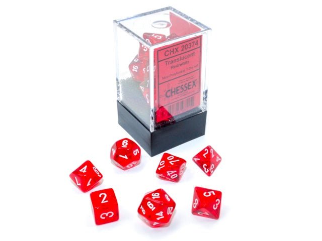 Chessex: Translucent Red/White MINI Polyhedral 7 - Dice Set - Collector Store LLC