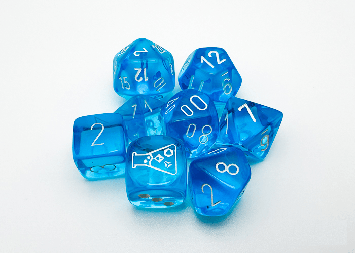 Chessex: Translucent TropicalBlue/White Polyhedral 7 - Dice Set (with Bonus Dice) - Collector Store LLC