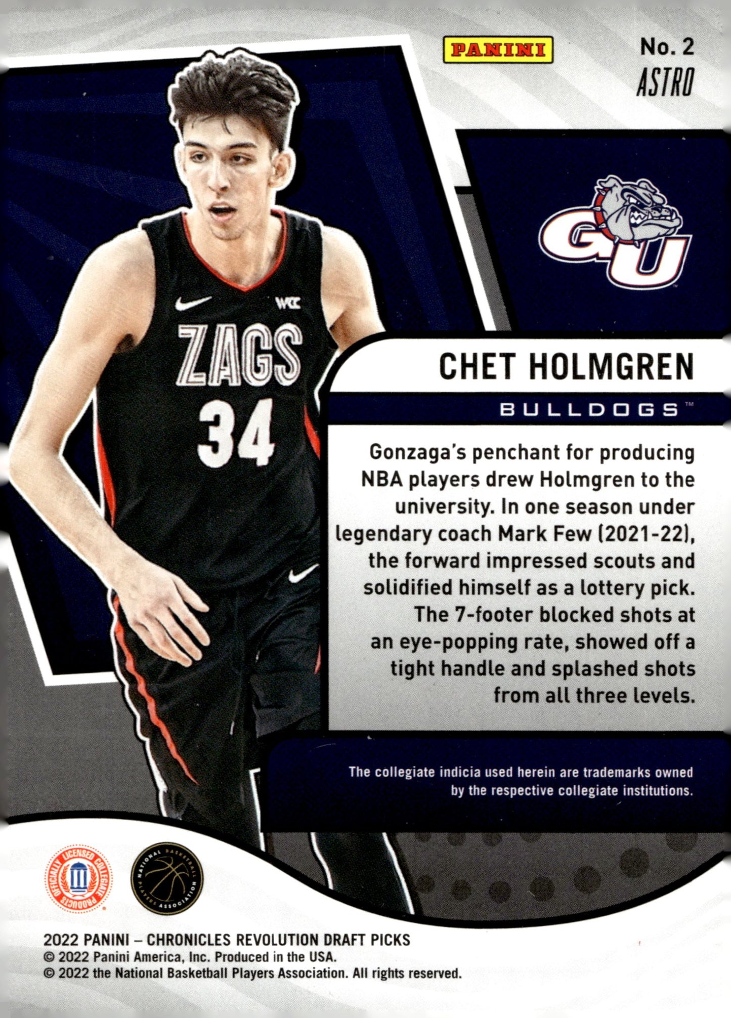 Chet Holmgren 2022 Panini Chronicles Revolution Draft Picks Astro RC #2 - Collector Store LLC