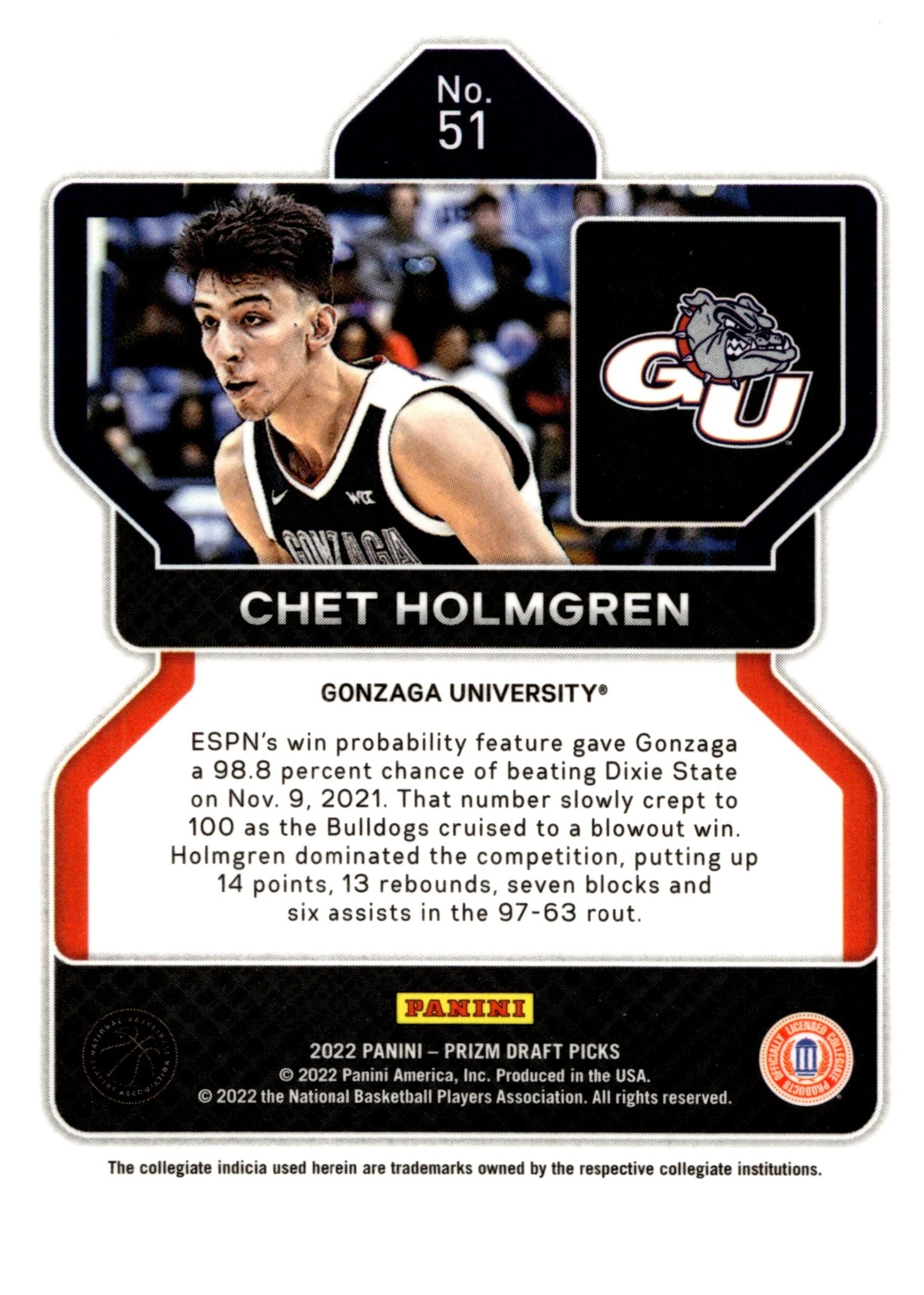 Chet Holmgren 2022 Panini Prizm Draft Picks RC #51 - Collector Store LLC