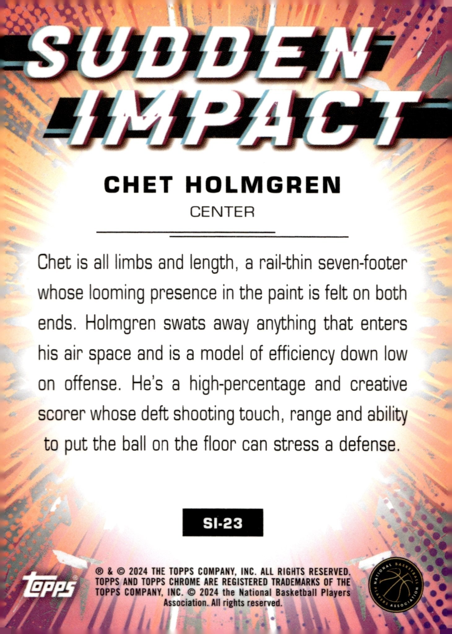Chet Holmgren 2024 Topps Chrome Sudden Impact Blue #SI - 23 - Collector Store LLC