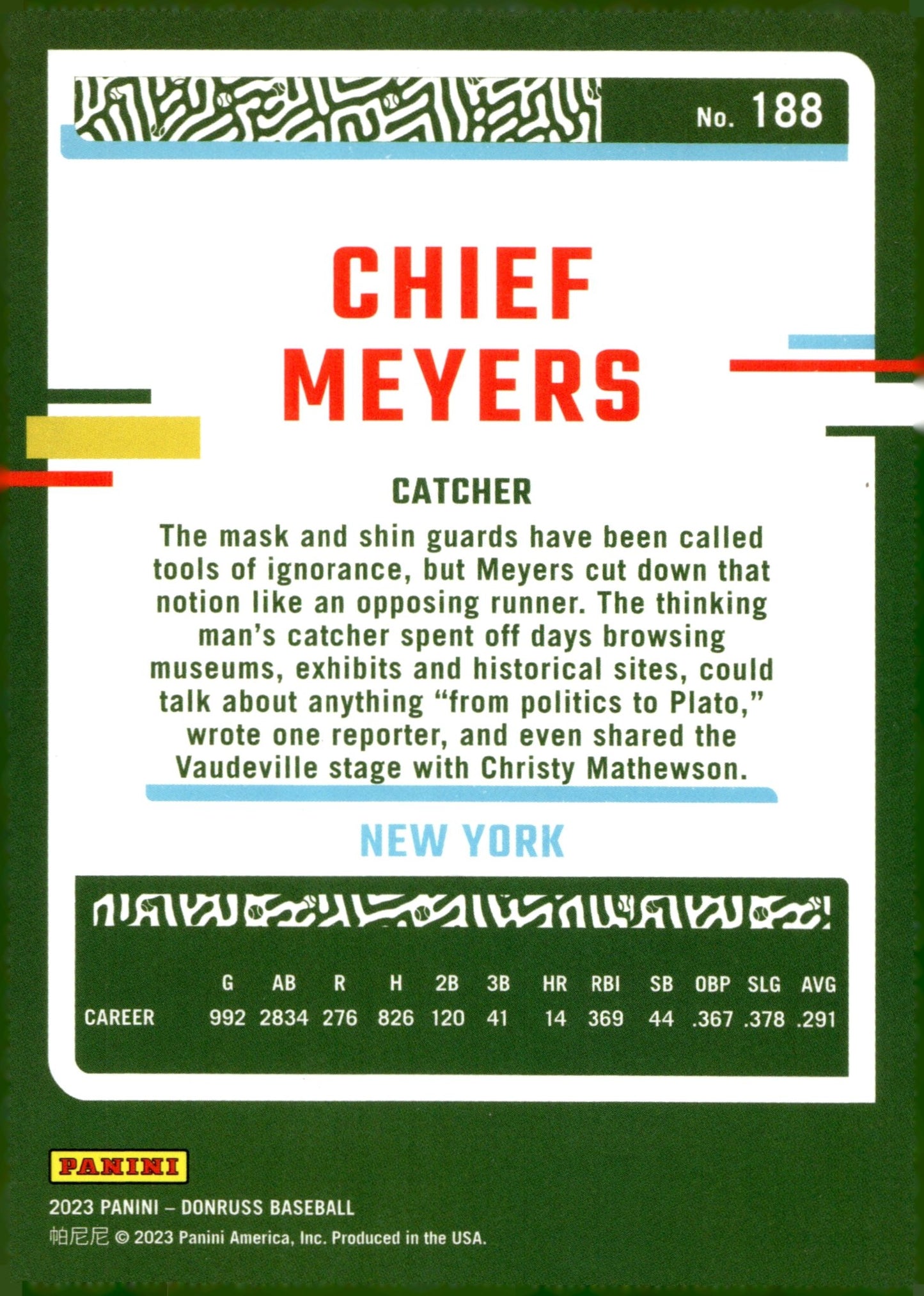 Chief Meyers 2023 Panini Donruss Red Holo 1341/2023 188 - Collector Store LLC
