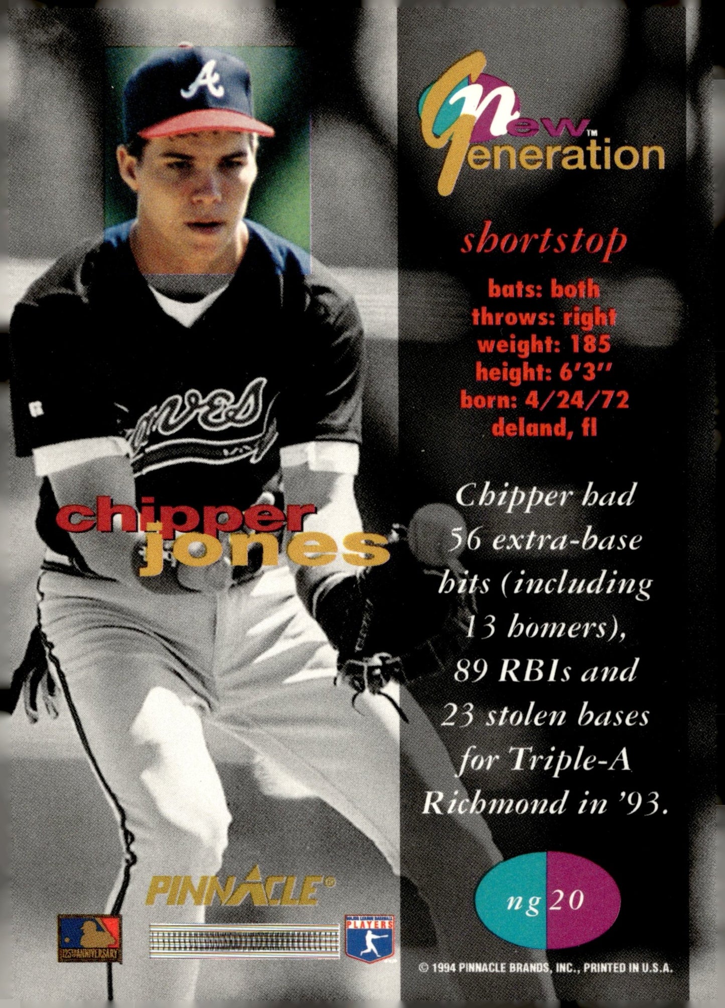 Chipper Jones 1994 Pinnacle New Generation NG20 - Collector Store LLC