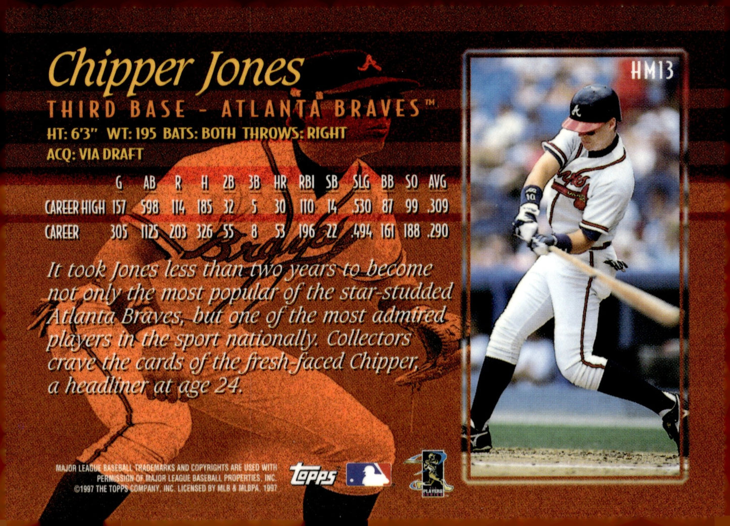 Chipper Jones 1997 Topps Hobby Masters #HM13 - Collector Store LLC