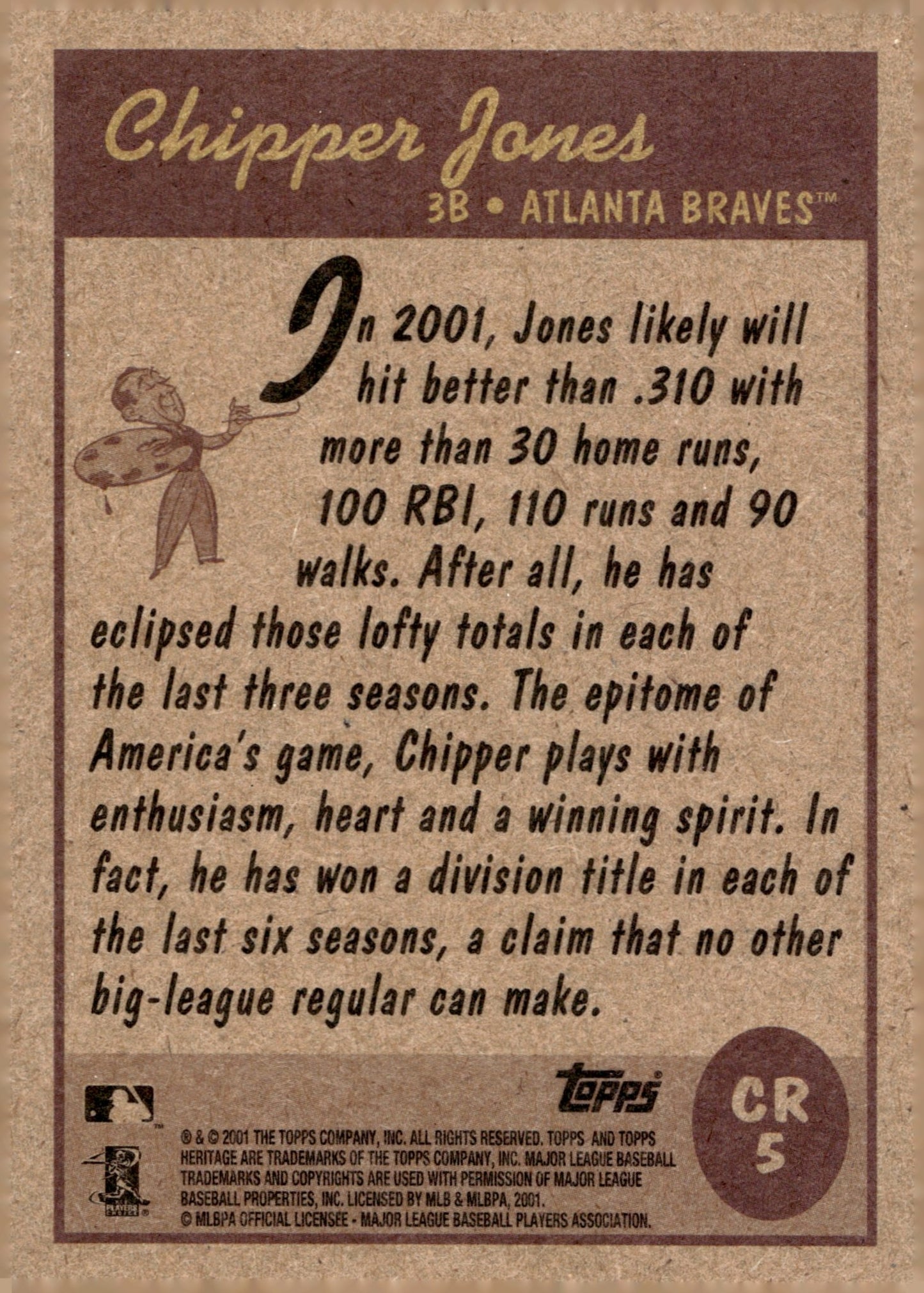 Chipper Jones 2001 Topps Heritage Classic Renditions #CR5 - Collector Store LLC