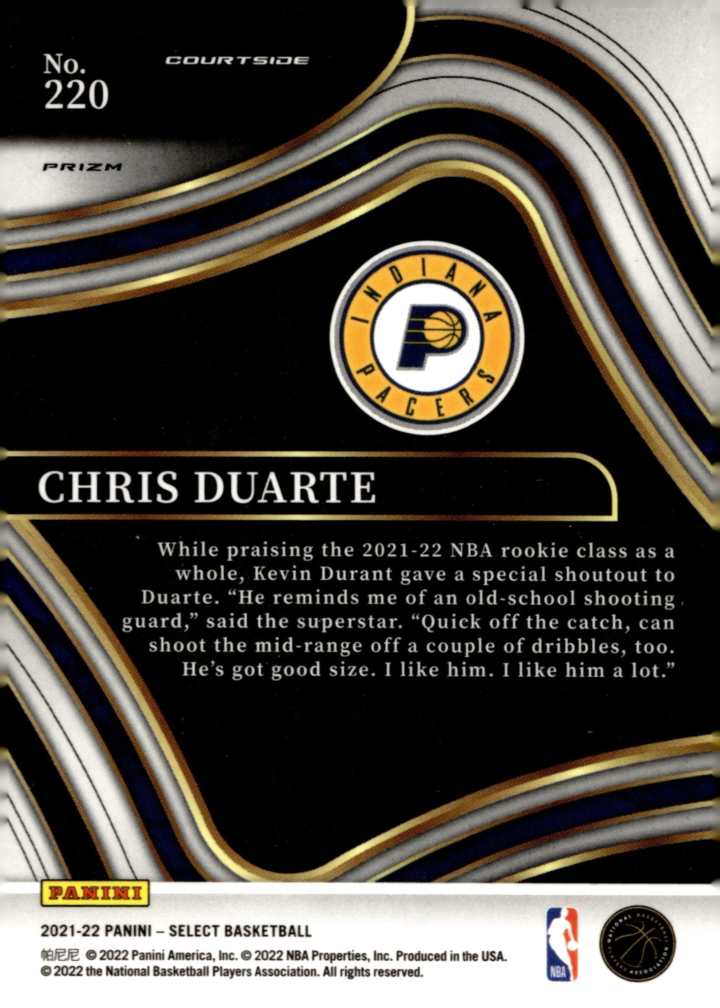 Chris Duarte 2021 - 22 Panini Select Orange Shimmer Prizm RC #220 - Collector Store LLC