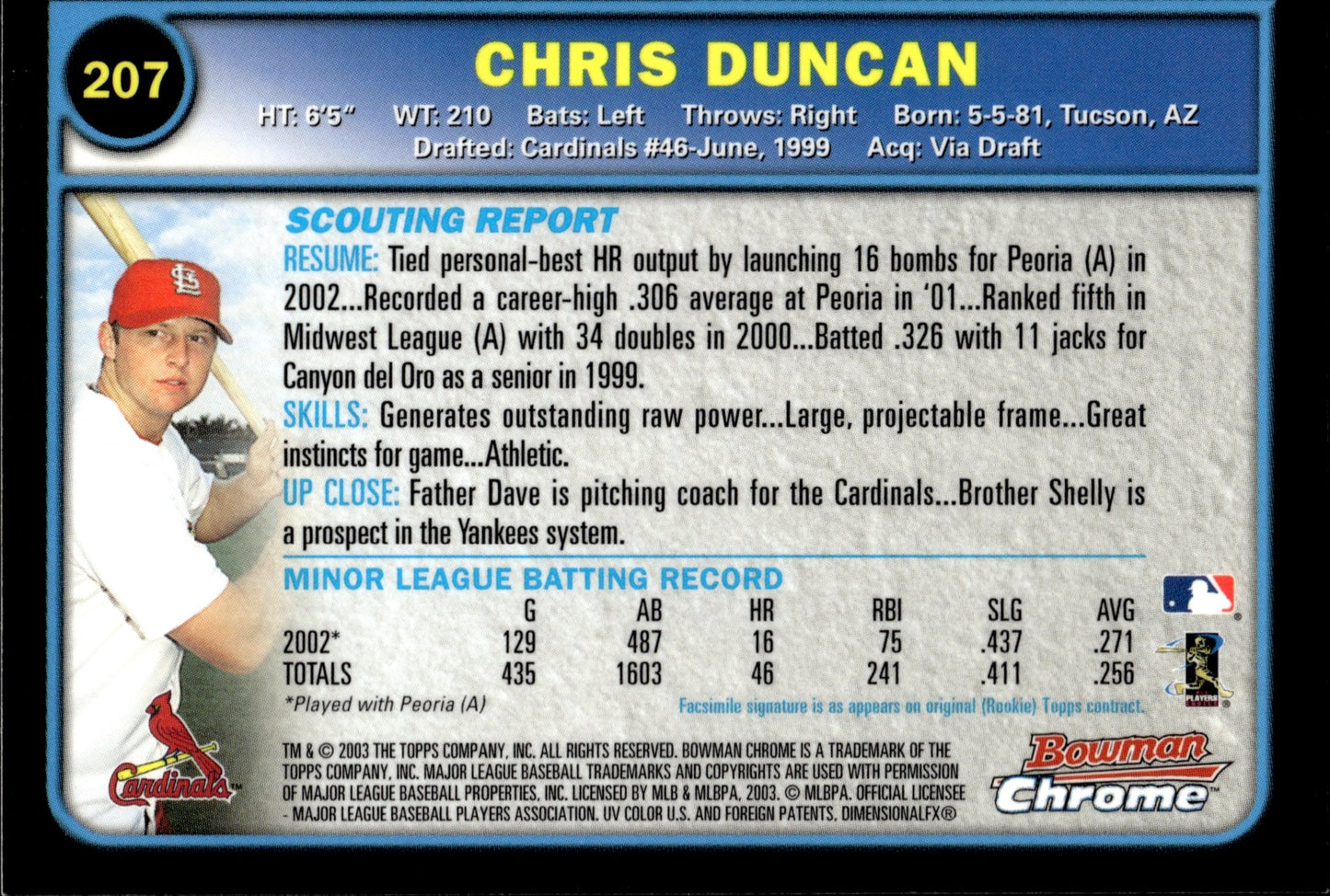 Chris Duncan 2003 Bowman Chrome 1st Year 207 - Collector Store LLC